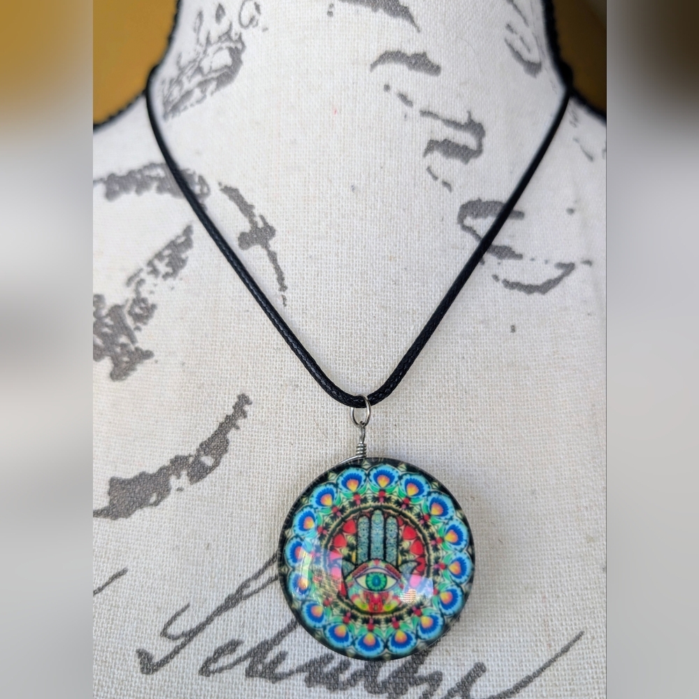 Hamsa Third Eye Double-Sided Pendant Necklace